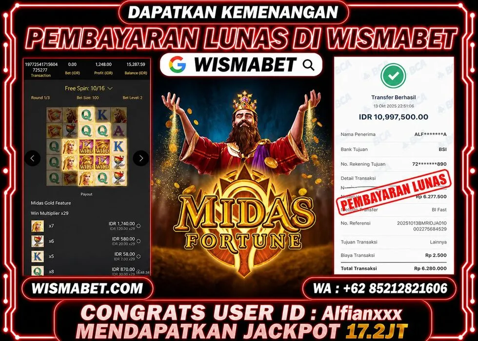 Wismabet - BUKTI KEMENANGAN Midas Fortune Rp17,280,000,- LUNAS